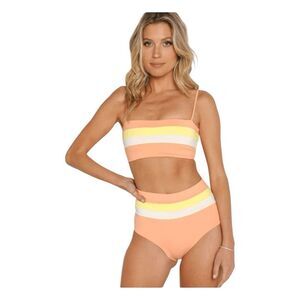 L Space Rebel Stripe Bandeau Bikini Top Tangy Lemon Drop Cream S